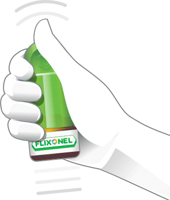 Ruka pretrepávajúca fľaštičku Flixonel