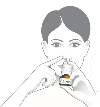 Ukázka nasměrování lahvičky v nosu