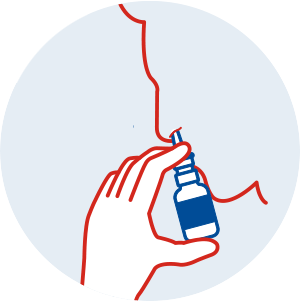 Lean forward slightly and insert the nozzle into a nostril 