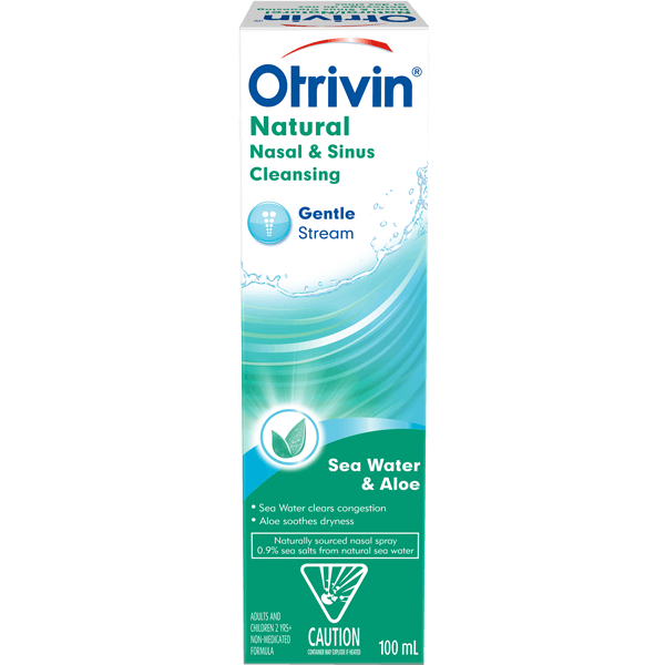 A bottle of Otrivin Natural Sea Water & Aloe Gentle Stream to help clear a stuffy nose or blocked nose.