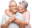 Old couple holding and smiling