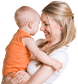 Mother holding her child and smiling