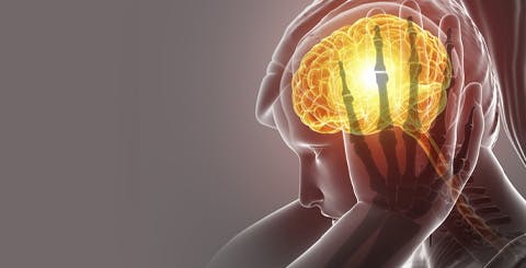 Human head illustration of postdrome phase of migraine