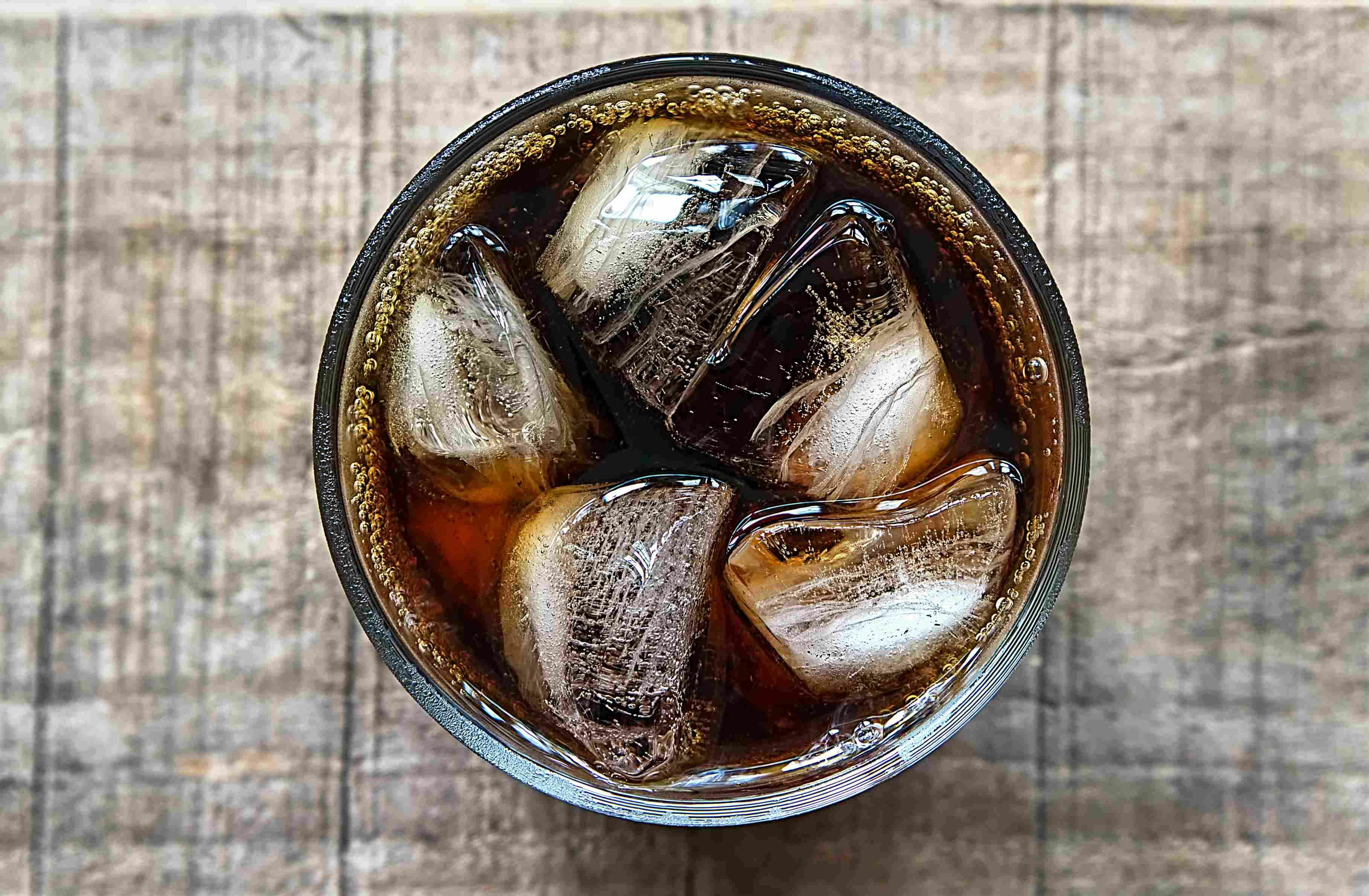 A top view of a glass of soda