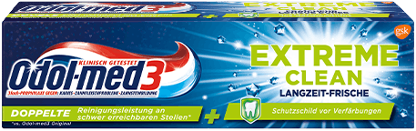 Odol-med3 Extreme Clean Langzeit-Frische Zahnpasta. Odol-med3 Extreme Clean Langzeit-Frische Zahnpasta.