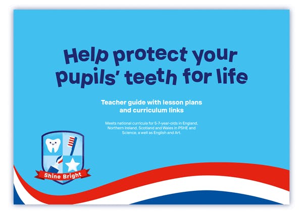 Teacher’s guide cover with cartoon tooth and toothbrush on blue background.