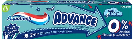 Aquafresh Advance toothpaste mint green packaging.