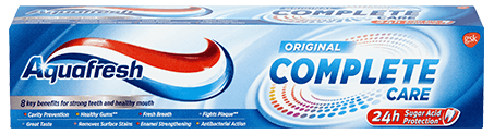 Aquafresh All In One Original toothpaste blue packaging.