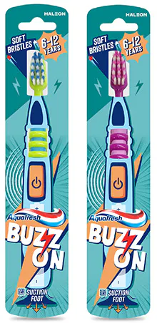 Aquafresh Buzz on Battery Toothbrush in green and pink