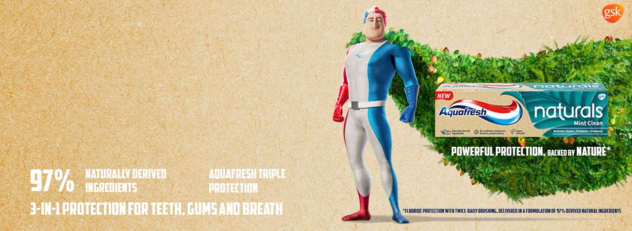 Captain Aquafresh surfing on new Aquafresh Senses toothpastes - Senses Revitalising, Senses Refreshing and Senses Energising.
