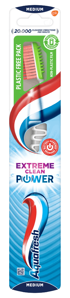 Aquafresh Intense Clean medium toothbrush in silver/white colour combination with Aquafresh colors on the packaging. Aquafresh Intense Clean medium toothbrush in silver/white colour combination with Aquafresh colors on the packaging.