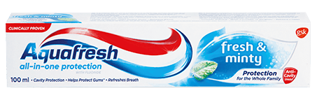 Aquafresh Triple Protection Fresh & Minty toothpaste packaging with blue accent.