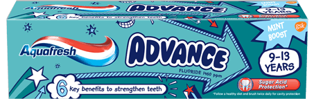 Aquafresh Advance toothpaste mint green packaging.