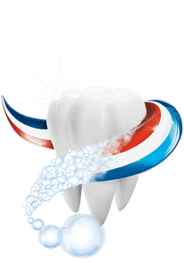 Muela siendo rodeada u limpiada por la pasta de dientes de Aquafresh