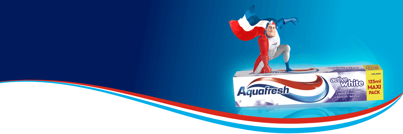 Capitán Aquafresh sobre la pasta de dientes Active White