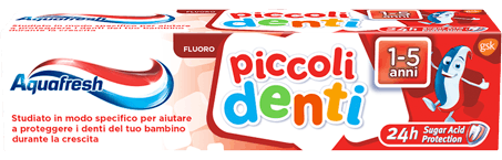 AQUAFRESH piccoli denti DENTIFRICIO CON FLUORO Gusto menta delicata bambini  da 1 a 5 anni 50ml - Profumeria Online