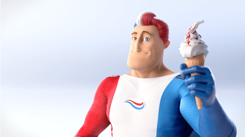 Captain Aquafresh eating ice cream.