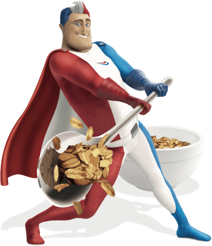 Captain Aquafresh hitting one of the common hidden culprits filled with sugar - cereal.