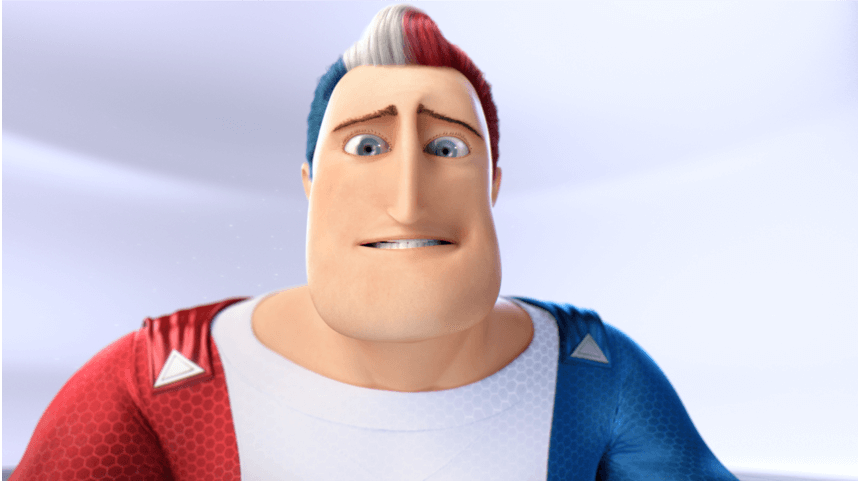 Captain Aquafresh feeling and looking uncomfortable.