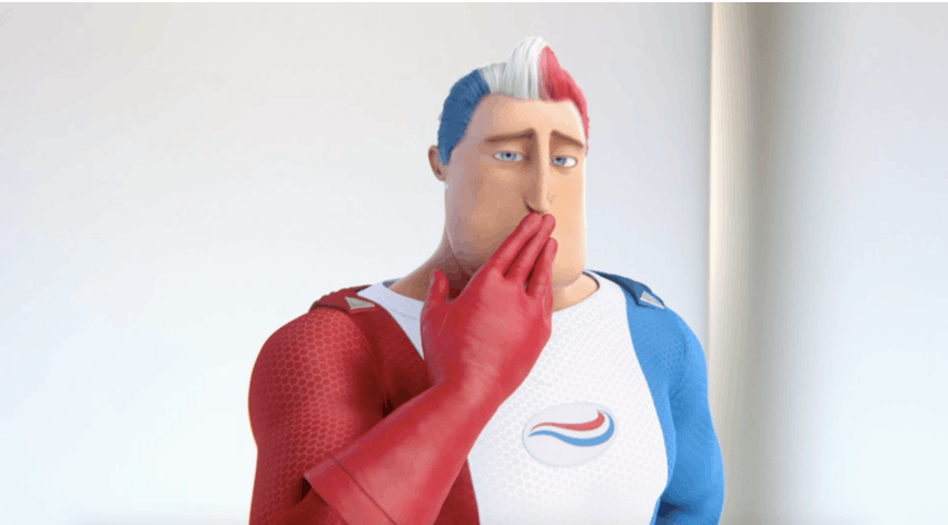Captain Aquafresh covering his mouth with a slightly embarassed facial expression. Captain Aquafresh covering his mouth with a slightly embarassed facial expression.
