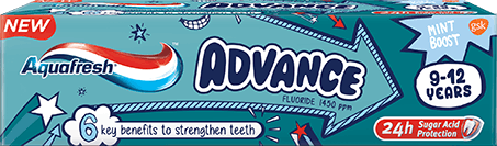 Aquafresh Advance toothpaste mint green packaging.