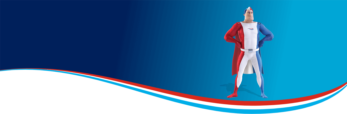 Captain Aquafresh standing valiantly - buy Aquafresh products now!