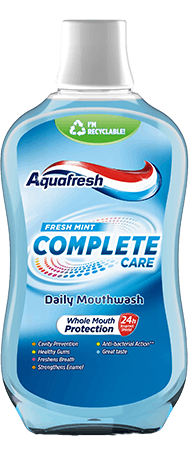 Aquafresh All In One Whitening toothpaste packaging with silver accents.