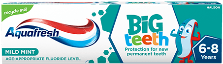 Aquafresh Big Teeth toothpaste mint green packaging. Aquafresh Big Teeth toothpaste mint green packaging.