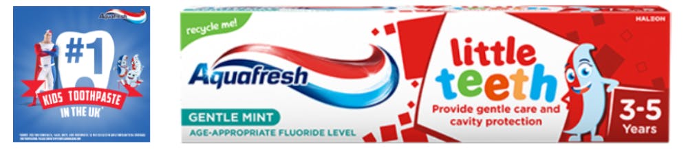 Aquafresh Little Teeth toothpaste red packaging with Billy.