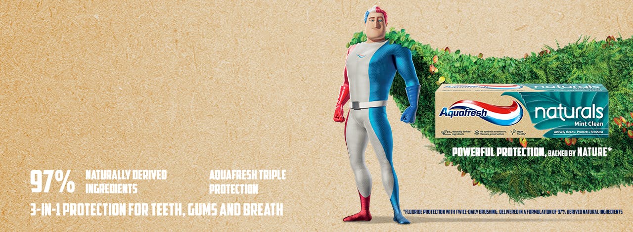 Captain Aquafresh surfing on new Aquafresh Senses toothpastes - Senses Revitalising, Senses Refreshing and Senses Energising.