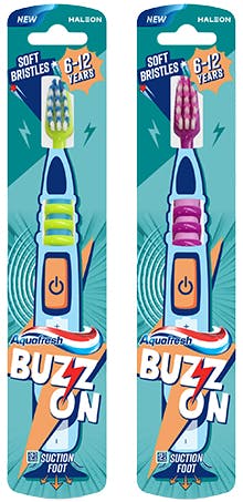 Aquafresh Buzz on Battery Toothpaste in green and pink