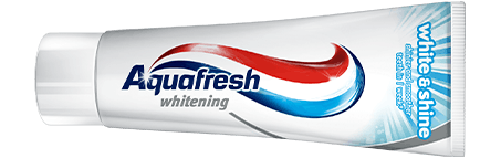 Aquafresh White & Shine toothpaste grey packaging with light blue accent. Aquafresh White & Shine toothpaste grey packaging with light blue accent.