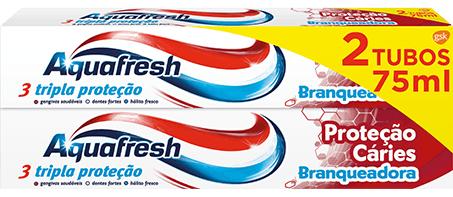 Aquafresh Triple Protection toothpaste red, white and blue packaging.