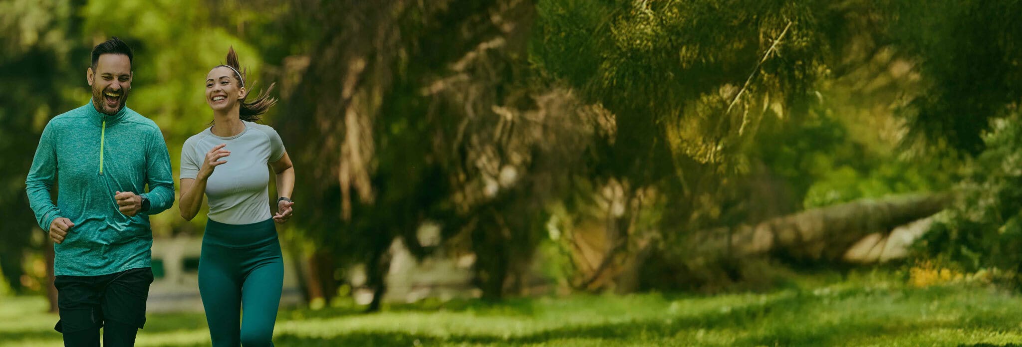 Couple running outside