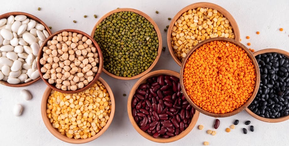 Bowls of beans and lentils