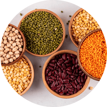 Bowls of beans and lentils