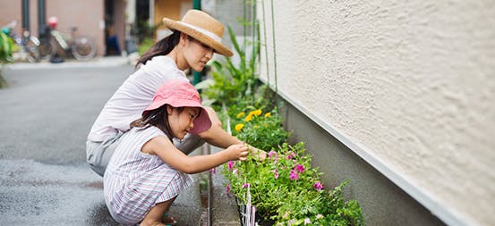 Mother and Daughter Gardening
