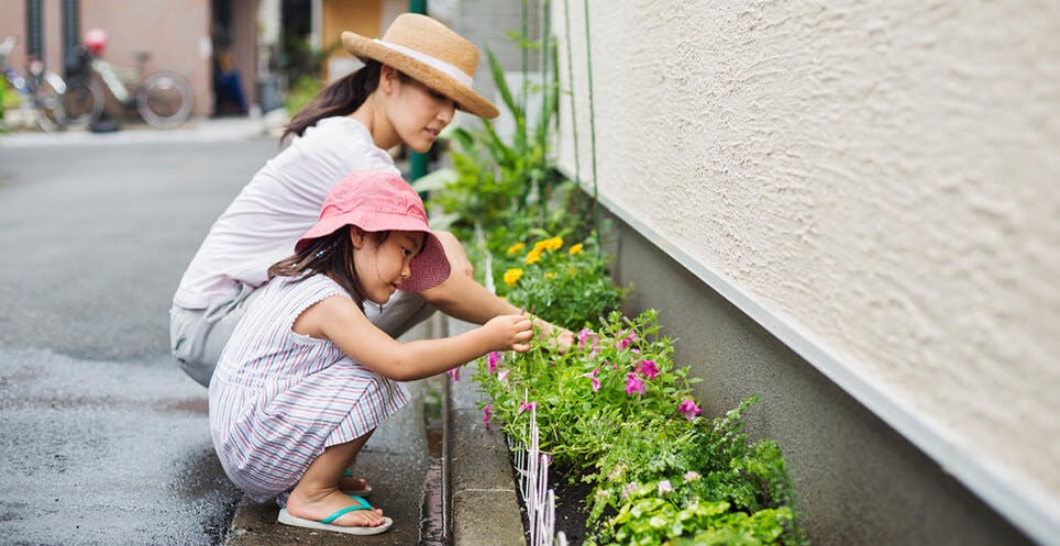 Mother and Daughter Gardening