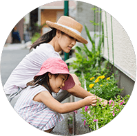 Mother and Daughter Gardening