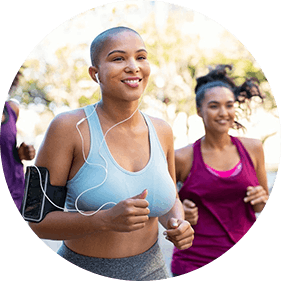 Group of three healthy women jogging