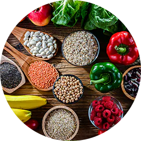 Image of high-fiber foods on a wooden table