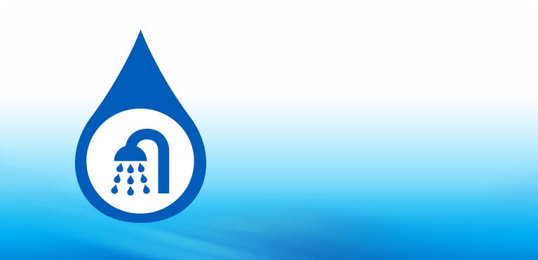 showerhead icon with blue background