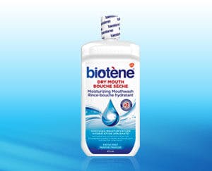 A bottle of Biotène Dry Mouth Moisturizing Mouthwash