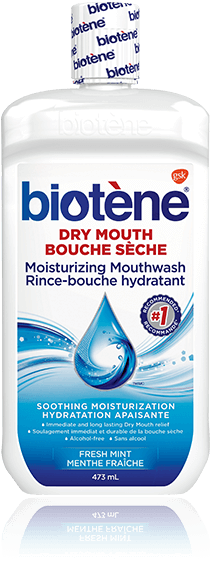 Bouteille de rince-bouche hydratant Biotène pour la bouche sèche