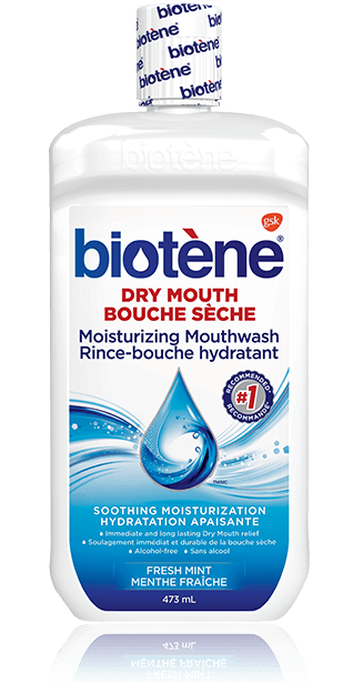 Bouteille de rince-bouche hydratant Biotène pour la bouche sèche