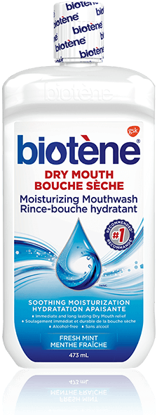 Bouteille de rince-bouche hydratant Biotène pour la bouche sèche