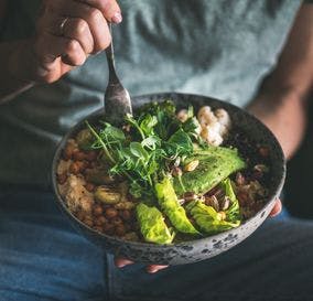 Close up image of a bowl of salad