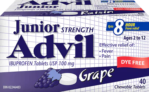 Junior Strength Advil with Grape Flavour in 40 Chewable Tablets