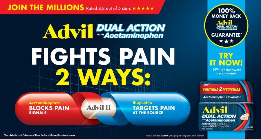 Advil dual action pain relief medicine