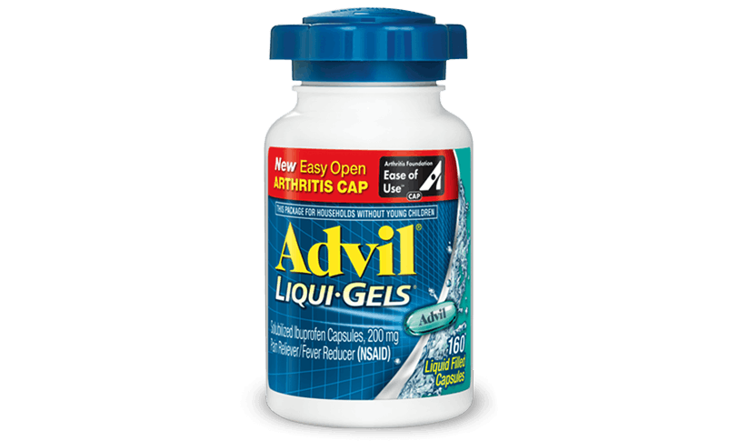 Advil Liqui-Gels y tabletas en una tapa fácil de abrir para la artritis